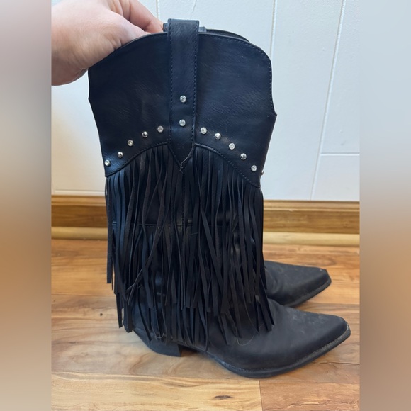 Roper Ladies Oakley Biker Western Boot Fringe Rhinestone Festival Moto Black 8.5 - Picture 3 of 7